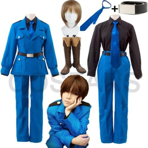 APH Axis Powers Hetalia North Italy Feliciano Vargas Uniform Outfit Cosplay Costume Coat+Shirt+Pants+Belt+Tie customizable wig