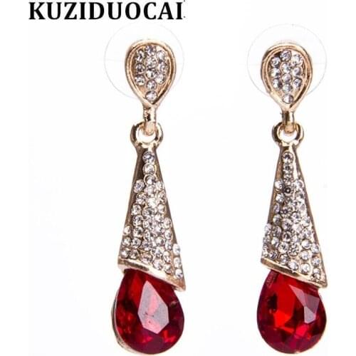 Kuziduocai New Fashion Jewelry Rhinestones Crystal Profile Droplet Christmas Stud Earrings For Women Petite Gift Brincos E-525