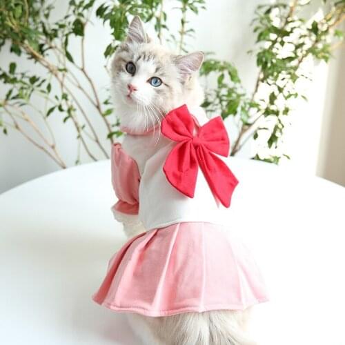 Summer Dresses for Cats Beautiful Girl Pleated Skirt College Cat One-piece Dress Dog Pet Clothes