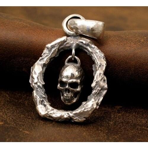 BOCAI New Lava Skull Pendant for Men Solid 100% Pure S925 Silver Retro Locomotive Gothic Ring of Life Man Pendant
