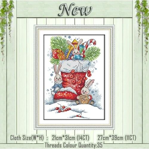Rabbit in the Christmas boots painting counted print on the canvas DMC 11CT 14CT kits NKF Cross Stitch embroider needlework Sets
