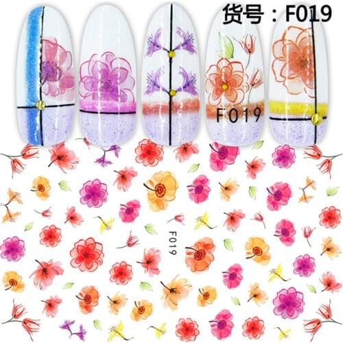 Seven-color flowers, green leaf nail stickers, nail art, decorative accessories, adhesive, popular nail stickers, 10PCS