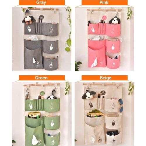 Wall Mounted Wardrobe Hanging Bag Organizer 7 Pockets Sundries Storage Bag With Key Hook Hanging Container for Car Door Wall