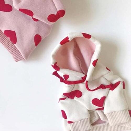 Corgi Teddy Puppy Dog Cat Pet Clothes Fall Winter Love Print Hooded Sweater Thicken Plus Velvet Small Dog Clothes