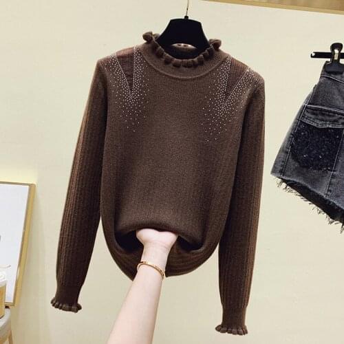 Autumn Women Sweater Solid Tops for Women Fashion Hollow Out Clothing Women White Stand Neck Long Sleeve Top Woman Basic Sweater