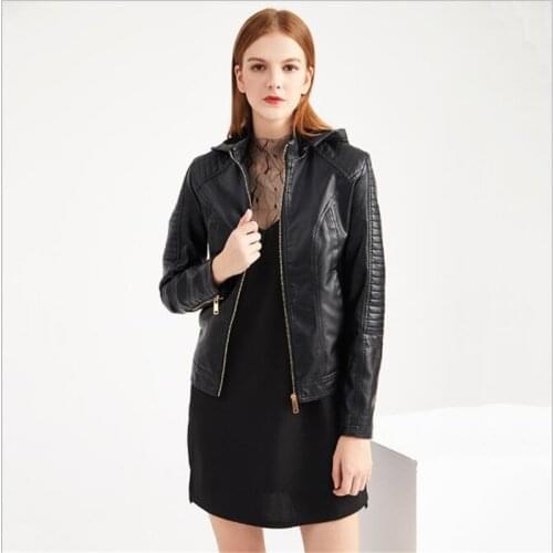 Autumn and Winter New Velvet Women Leather Jacket Hooded Velvet Warm Short Jacket Women Fashion Casual Women Leather Jacket 3XL