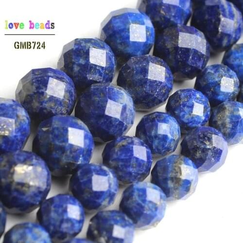 AA+ Natural Faceted Lapis Lazuli Stone Round Beads for Jewelry Making Diy Bracelet Necklace 7.5'' strand 6mm 8mm