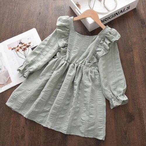 Baby Girls Ruffles Dresses Summer Long Sleeve Vestidos Princess Cute Dresses Solid Pure Color Costume Korean Outfits Clothes