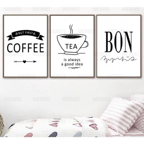 Tableware Canvas Painting Wall Art Home Decor Poster Simple Strokes Letters Coffee and Tea Bedroom Decoration Hd Print Painting