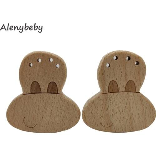 Natural Wood Animal Cattle Shape Teether Baby Teething Nursing Beech Wooden Teether for babies Organic DIY Necklace Pendant Toy