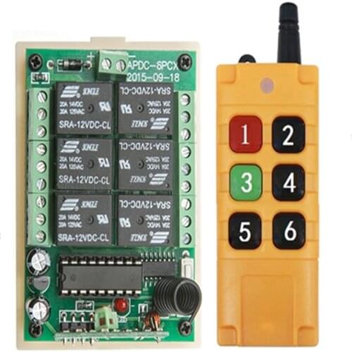 100-2000m DC12V 24V 6CH Wireless Remote Control LED Light Switch Relay Output Radio RF Transmitter And 315/433 MHz Receiver