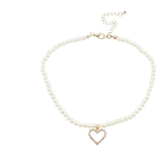 Romantic Pearl Choker Necklace For Women Jewelry White Color Heart Imitation Pearl Wedding Accessories Gift 30cm - 29cm long