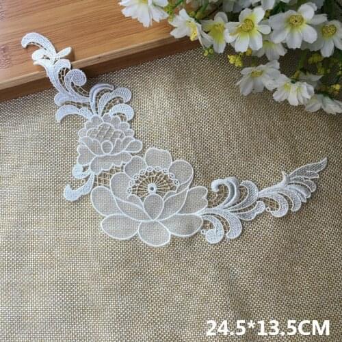 Luxury White Tulle Organza Guipure Dress Lace Fabric Appliques Patch 3D Venise Embroidered Flower Wedding Garment Sewing Decor
