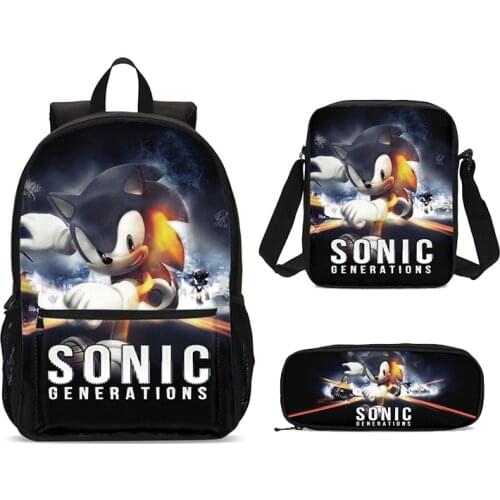 Boys School Bags 3D Sonic Shadow Print Large Backpack For Teenagers School Bag Children Student Pencil Bag Set Mochila
