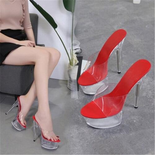 Crystal high-heeled slippers 15cm sexy thin with transparent waterproof platform 2019 new style wedding Slippers
