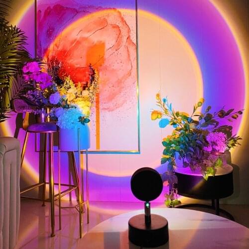 LED Sunset Lamp Live Background Atmosphere Light Rainbow Sunset Red Projector USB Night Light Desk Lamp for Bedroom Decoration