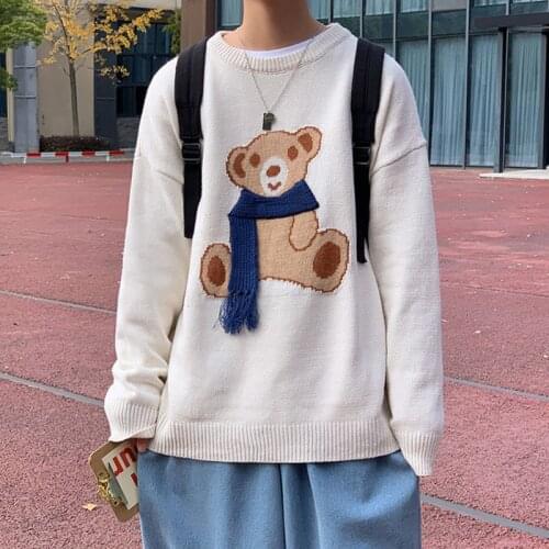 Loose Round Neck Pullover Men Youth Popular Jacquard Bear Casual Sweater Coat Knitted Male Women Casual Harajuku Oversized Tops
