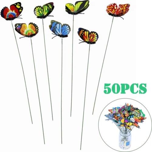 50Pcs Outdoor Garden Assorted Colors Butterflies Stakes Home Christmas Embellishment For Yard Patio Lawn Party Favors