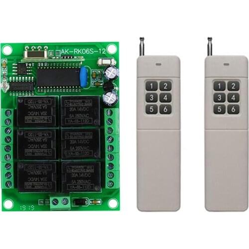 3000m 433MHz Universal Wireless Remote Control DC 12V 6CH rf Relay Receiver &Transmitter for Universal Garage door /gate Control