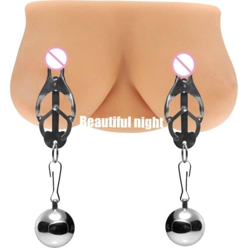 Stainless Steel Nipple Clamps with Ball Weights,Clitoris Labia Pincher,BDSM Bondage Gear,Sex Toys For Couples