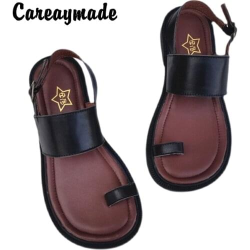 Careaymade-Summer Genuine leather sandals with big head and wide version for womens Casual Sandals Pure handmade shoes