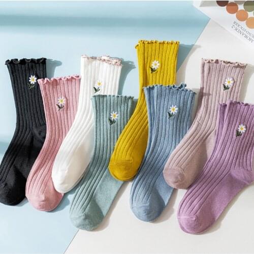 Women Socks Cotton Floral Loose Socks Flower Pattern Print Short Ruffle Socks Cute Kawaii Harajuku Sock Woman Streetwear Soks