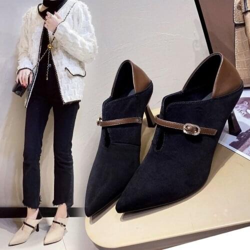 Autumn Winter Womens High-heeled Pumps Stiletto Pointed Suede Belt Buckle Ankle Boots Female Leather Boots High Heel Boots