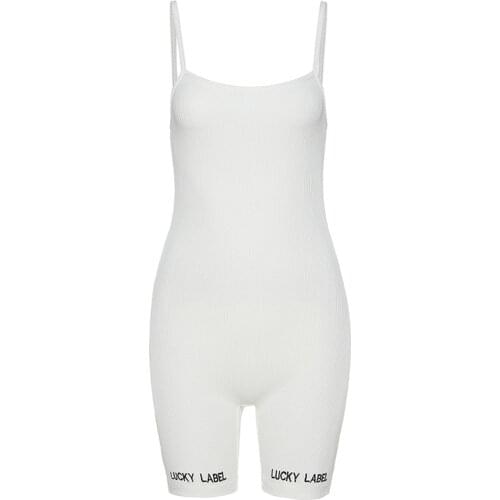 2021 Woman Skinny Sexy Romper Summer Letter Embroidery Elastic High Fitness Sleeveless Activewear Fashion Bodycon Outfit