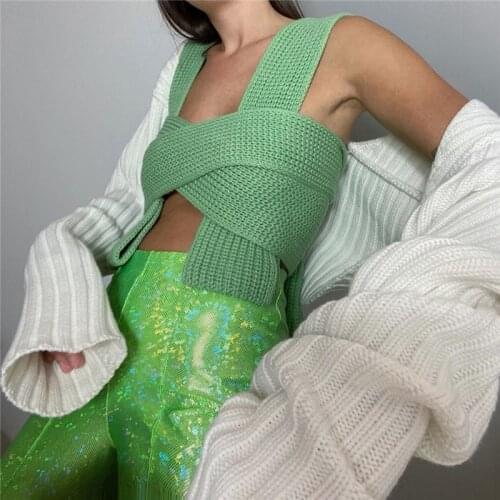 FANTOYE Knitted Sleeveless Crop Sweater Women New Summer Fashion Outwear Vest High Street Jumper Top Female Pullover Y2K Girl