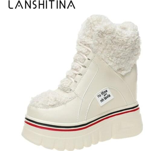 Winter Warm Boots Woman Plush Platform Ankle Shoes High Top Height Increasing 10CM Snow Boots Trainers Fur Chunky Sneakers Woman
