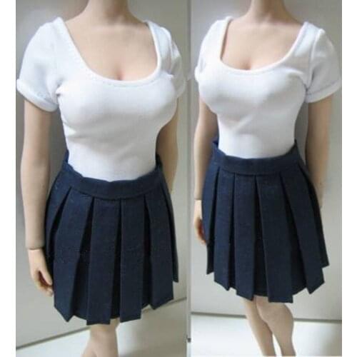 1/6 White Short-sleeved Shirt Pleated Skirt Tight Clothing Sets for 12 inches Female Girl Action Figure Body