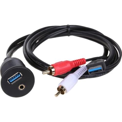 1m Car Dashboard Flush Mount Panel USB 3.0 3.5mm AUX RCA Extension Flush Mount Male to Female Cable Car Styling Dashboard