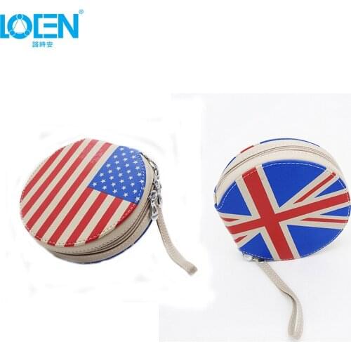 1PC Flag pattern PU leather Round Home 20pcs disc CD Holder Storage bag Round DJ VCD Carry case pocket for home Universal car