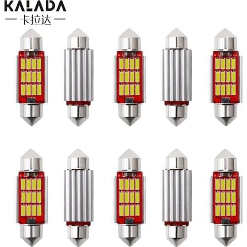 10 pcs 4014smd LED high bright no error festoon car led bulb c5w c10w 31 36 39 41mm 6000k white 12V dc license plate dome Light