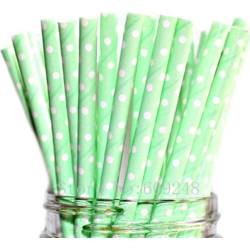 100pcs Mint Swiss Dot Paper Straws,White Polka Dot Mint Green Drinking Paper Straws,Wedding Baby Shower Bachelorette Party Bulk