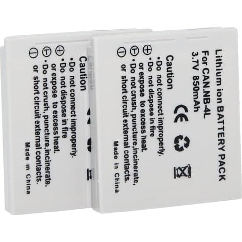 2Pcs Battery NB-4L NB 4L NB 4lL Rechargeable Camera Battery For Canon IXUS 100 110 30 IS IXY Digital 10 SD300 High Quality