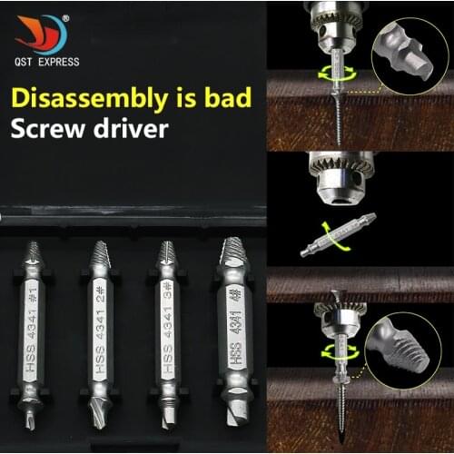 4pc HSS 4341 sdouble ended damaged screw extract or broken breakage heads crew extractors wood bolts remover extract drill Tool