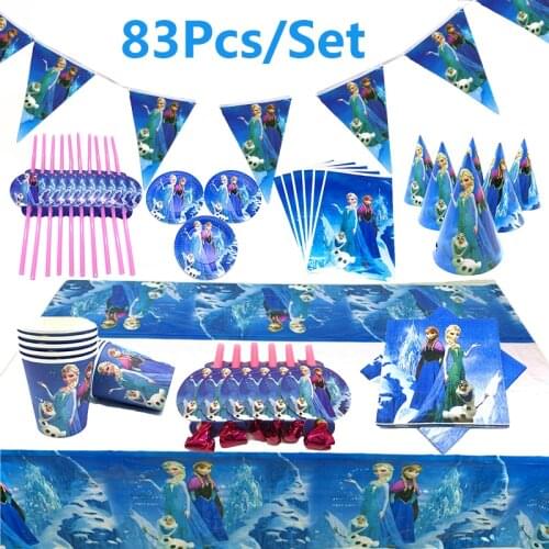 83Pcs Frozen Aisha Princess Birthday Party Decorations Baby Shower Decoration Birthday Girl Disposable Tableware for 10 People