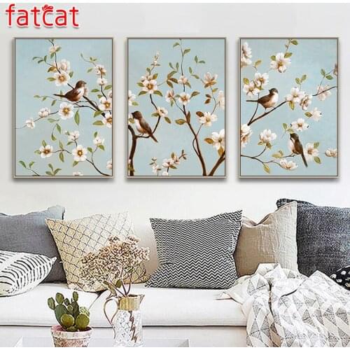 FATCAT Flowers and birds diy 5d diamond painting full square round drill embroidery sale animals triptych home decoration AE2290