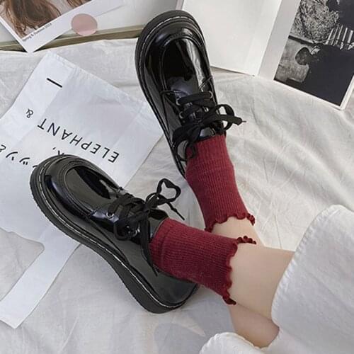 Large Size 35-43 Women Oxford Shoes Lace Up Lolita Shoes Patent Lether Flat on Platform Shoes Sewing Brogue zapatos mujer 9105L