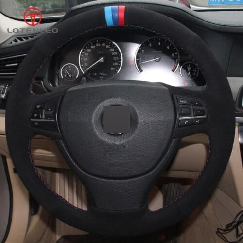 LQTENLEO Black Suede DIY Car Steering Wheel Cover for BMW 523Li 525Li F10 F07 F11 2009-2017 730Li 740Li 750Li F01 F02 2008-2015
