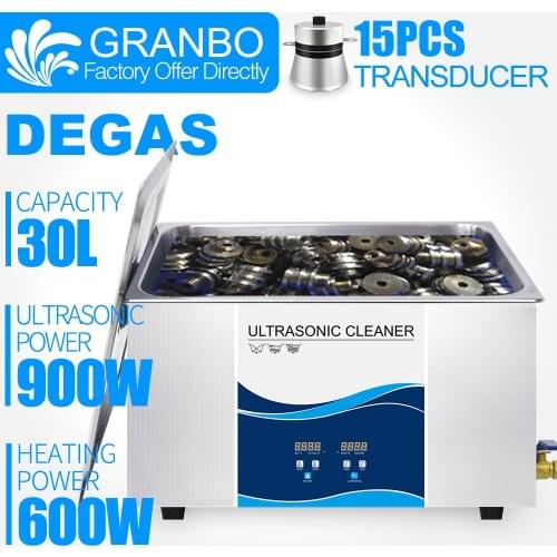 Granbo Digital Ultrasonic Cleaner 30L 900W With DEGAS cleaning Gun bullets Auto Engine Parts PCB board Car chain Hardware parts
