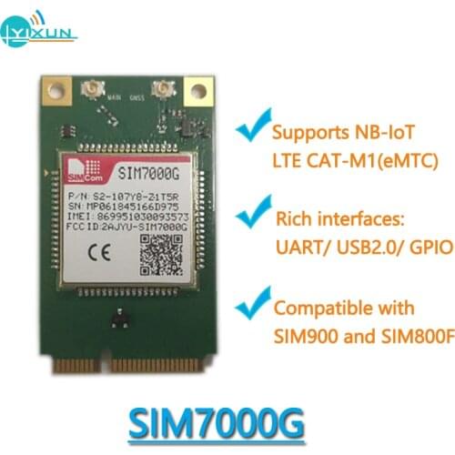 EMTC/NB-IoT/EDGE Module SIM7000G suited for M2M, compatible with SIM900 and SIM800F, LTE CAT-M1 interfaces UART/USB2.0/GPIO