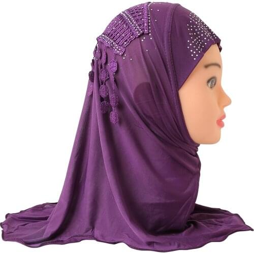 H040 Fit 2-7 years old small girl cute hijab caps with lace beautiful muslim scarf islamic headscarf hat amira pull on headwrap