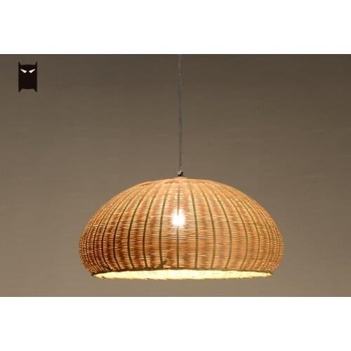 Delicate Bamboo Wicker Rattan Cover Pendant Lighting Fixture Retro New Chinese Simple Style Hanging Lamp Balcony Teahouse Aisle