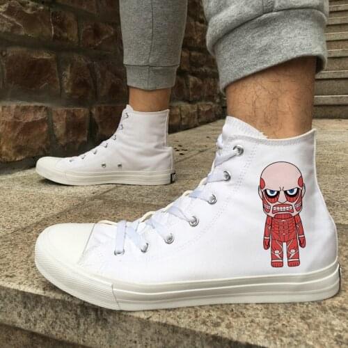 Wen Design Anime Canvas Shoes Attack on Titan White Black High Top Women Mens Skateboarding Shoes Sneakers for Christmas Gift
