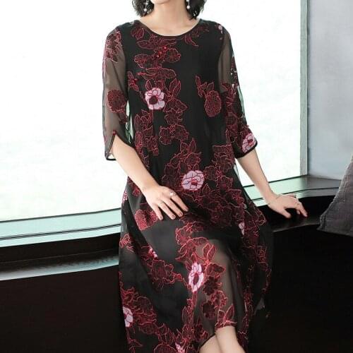 Kez Keer 2018 Summer women Dresses loose big hems loose long dress vintage print chiffon work wear female Vestidos size 3XL
