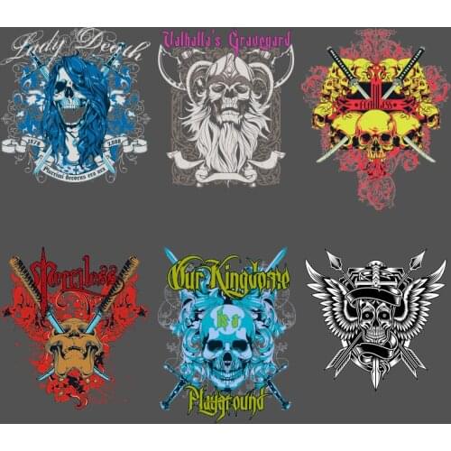 Hot Trends Grotesque Skull Sword Heat-sensitive Patches Printed Ironing For Clothing Character Patch for Clothing