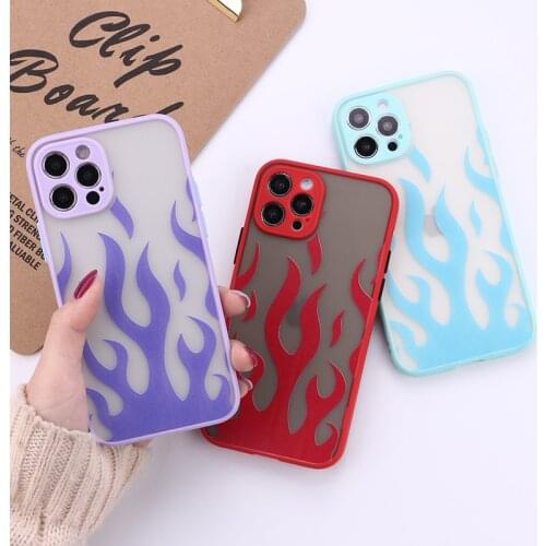 Fashion Multi-color Flame For iPhone 11 12 Pro Max XS XR Max 8 7Plus 8Plus 6S SE Matte Camera Protection Shockproof Back Cover