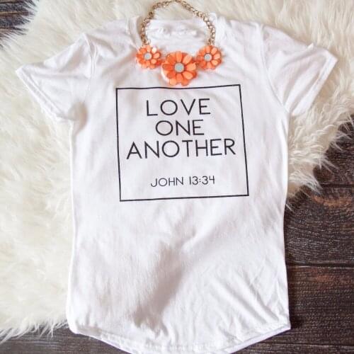 Fashion Shirt Cute Funny Tees Goth Shirt Love One Another Letter Print Top Tee Christian TShirt